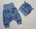 Newborn Baby Set - Pumphose & Mütze Jersey Blau - Safari Tiere Gr. 50-62