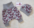 Newborn Baby Set - Pumphose & Mütze Jersey Grau Marienkäfer Gr. 50-62