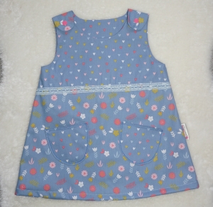 Kleid---Tunika---Hngerchen--Gr-8086---blau-Blumen-Herzen