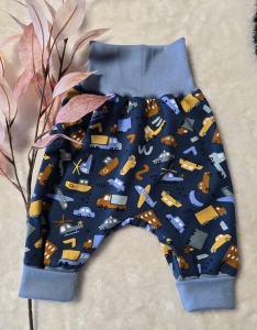 Se-Pumphose-Jersey-stahlblau-bunte-Fahrzeuge-Gr-56-92-Baby-Kind-Junge-Mdchen-Baby-Hose