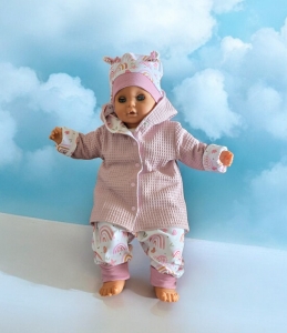 Baby-Set-Gr-7480---Babyjacke---Pumphose-Mtze--Halstuch-Jersey-Rosa-Regenbogen---Geschenk-Geburt
