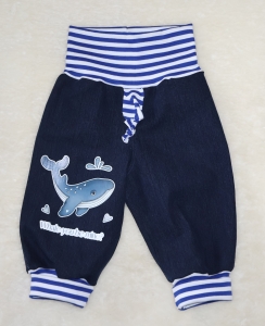 Baby-Jeans-Pumphose-Maritim-Wal-Gr-7480-Geschenk-zur-Geburt-Babyparty--Mitwachshose-Babyhose