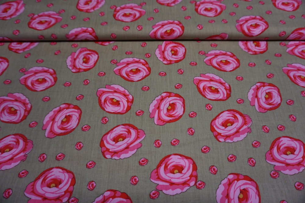Bild 1 von Baumwollstoff-Webware- rosa/pink Rosen auf Sand/hellbraun