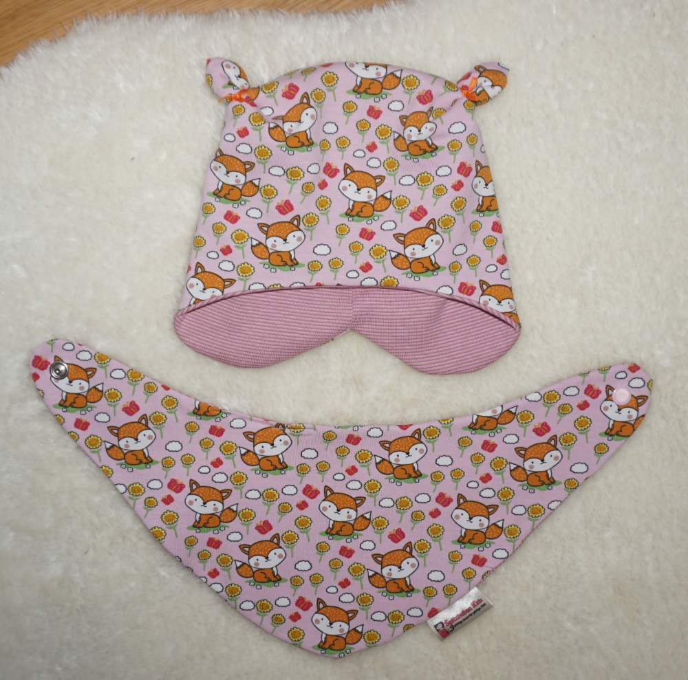 Bild 1 von Baby Pumphose, Mütze  & Halstuch - Jersey rosa Füchse  / (Größe) 50/56