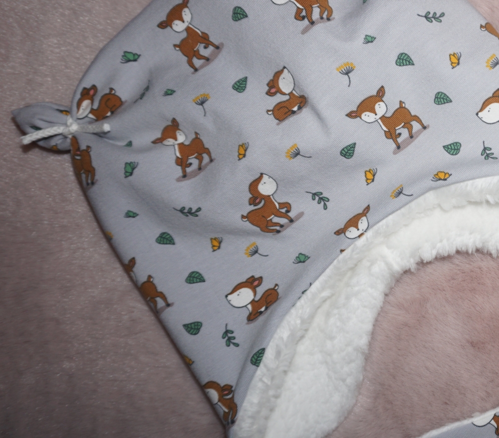 Bild 1 von Set - Babymütze Kindermütze Wintermütze und Halstuch - Jersey grau Reh & Teddyfell