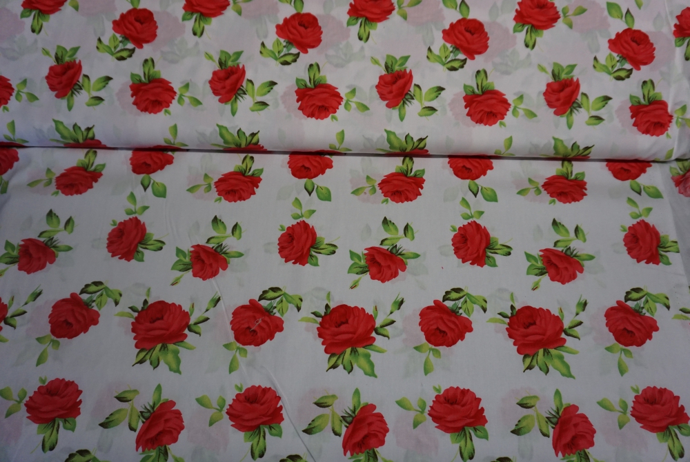 Bild 1 von Baumwollstoff-Webware- rote Rosen auf Weiss