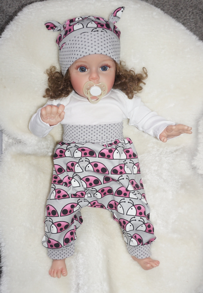 Bild 1 von New Born Baby Set - Pumphose & Mütze Jersey Grau Marienkäfer Gr. 50-68