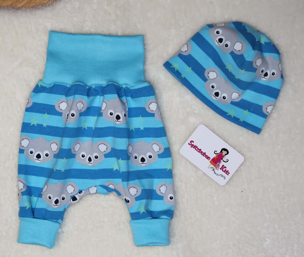 Bild 1 von Newborn Baby Set - Pumphose & Mütze Jersey Türkise/Blau Koalabär Gr. 50-62