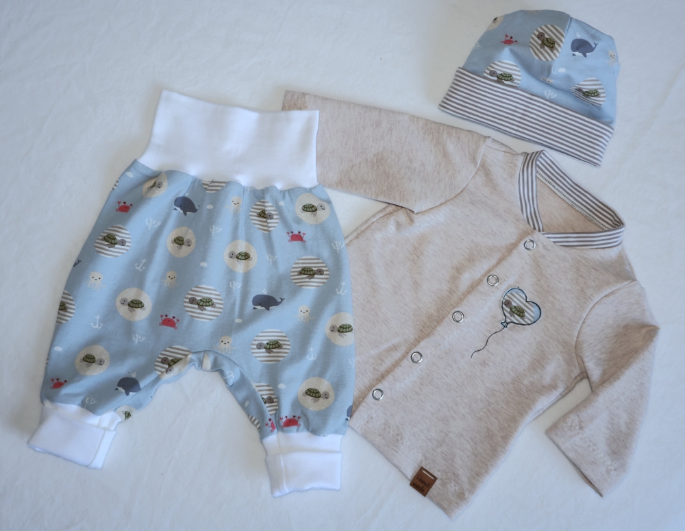 Bild 1 von Baby Set - Jacke, Pumphose & Mütze Blau/ Hellbeige Gr. 62/68