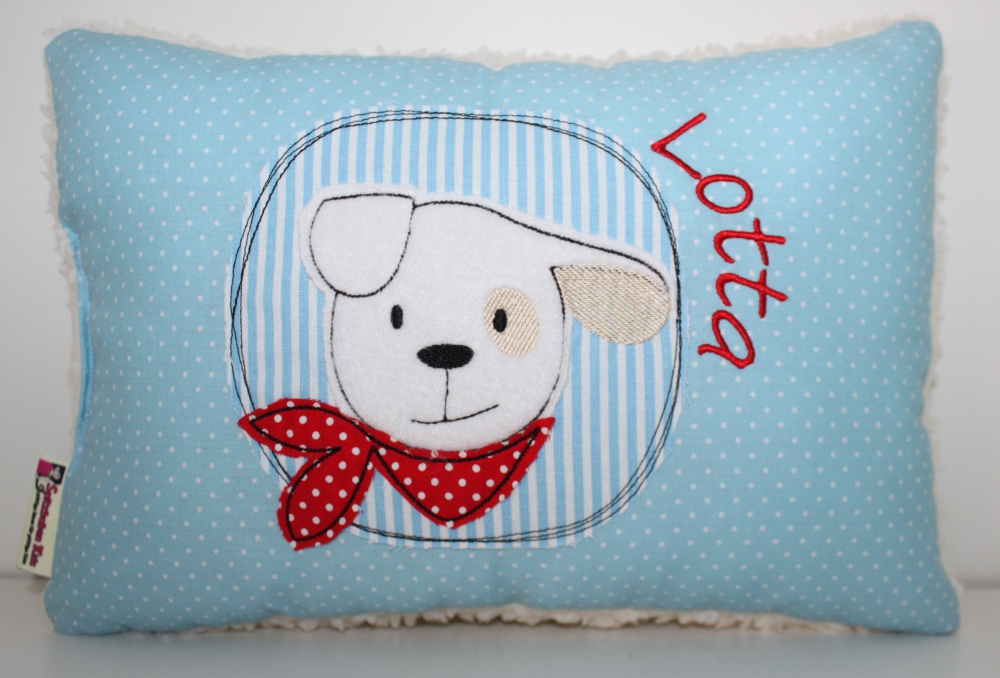 Bild 1 von Kuschelkissen, Namenskissen Motiv Hund mit Halstuch 20x30 cm  / (Stoffvarianten) rosa Sterne