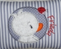 Bild 2 von Namenskissen, Kuschelkissen Button Ente mit Marienkäferchen  & Namen/ Geburtsdatum 20x30 cm  / (Stoffvariante) blau Vichy / (Geburtsdaten) Name