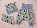 Bild 10 von Süße Baby Pumphose, Mütze & Halstuch Gr. 50-68, Jersey grün Fuchs Geburt, Geschenk, Newborn