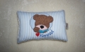 Bild 2 von Namenskissen, Kuschelkissen Button Teddy Herzchen  & Namen/ Geburtsdatum 20x30 cm  / (Stoffvariante) blau Punkte / (Geburtsdaten) Name