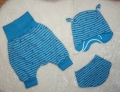 Bild 1 von 3 tlg Baby Newborn-Set  Gr. 50/56 - Pumphose, Mütze & Halstuch - blau Streifen Sterne