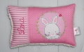 Bild 1 von Namenskissen, Kuschelkissen Hasen Button  & Namen 20x30 cm  / (Stoffvariante) rosa Streifen/Sterne / (Geburtsdaten) Name