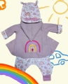 Bild 2 von Baby Set Gr. 74/80 - Babyjacke - Pumphose, Mütze & Halstuch Jersey Rosa Regenbogen - Geschenk Geburt