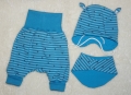 Bild 2 von 3 tlg Baby Erstlings-Set - Pumphose, Mütze & Halstuch - blau Streifen Sterne - Neugeborenen Geschenk