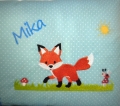 Bild 3 von Tolle Stick Motive, Namen & Geburtsdatum-Personalisierte Kissen, Kindergarten, Geschenke zur Geburt  / (Stoffvarianten) grün Streifen/Punkte / (Stickbild) Fuchs