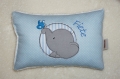 Bild 1 von Namenskissen, Kuschelkissen Button Elefant mit Schmetterling  & Namen/ Geburtsdatum 20x30 cm  / (Stoffvariante) blau Punkte / (Geburtsdaten) Name