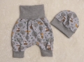 Newborn Baby Set - Pumphose & Mütze Jersey Grau Fuchs & Reh Gr. 50-62