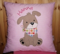 Bild 2 von Namenskissen, Kuschelkissen Doodle Stickerei Hund und Namen 40x40 cm  / (Stoffvarianten) rosa Punkte / (Stickmotiv) Hund Halstuch