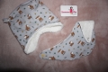 Bild 2 von Set - Babymütze Kindermütze Wintermütze und Halstuch - Jersey grau Reh & Teddyfell  / (Größe) KU 36-38