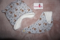 Bild 2 von Set - Babymütze Kindermütze Wintermütze und Halstuch - Jersey grau Reh & Teddyfell  / (Größe) KU 48-50