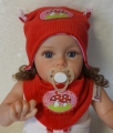 New Born Babymütze  und Halstuch - Stretchcord rot Jersey Rosa Fliegenpilze