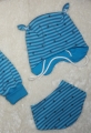Bild 5 von 3 tlg Baby Erstlings-Set - Pumphose, Mütze & Halstuch - blau Streifen Sterne - Neugeborenen Geschenk
