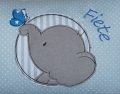 Bild 2 von Namenskissen, Kuschelkissen Button Elefant mit Schmetterling  & Namen/ Geburtsdatum 20x30 cm  / (Stoffvariante) blau Punkte / (Geburtsdaten) Name
