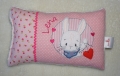 Bild 1 von Namenskissen, Kuschelkissen Hasen Button & Name 20x30 cm  / (Stoffvartiante) blau Vichy / (Stickmotiv) Hase braun