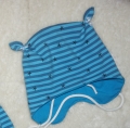 Bild 4 von 3 tlg Baby Erstlings-Set - Pumphose, Mütze & Halstuch - blau Streifen Sterne - Neugeborenen Geschenk