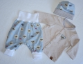 Baby Set - Jacke, Pumphose & Mütze Blau/ Hellbeige Gr. 62/68