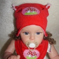 Bild 2 von New Born Babymütze  und Halstuch - Stretchcord rot Jersey Rosa Fliegenpilze