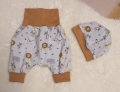 Newborn Baby Set - Pumphose & Mütze Jersey Grau Safari Gr. 50-62
