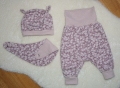 New Born Baby Set - Pumphose & Mütze Jersey Altrosa Blümchen Gr. 50 - 68