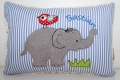 Namenskissen, Kuschelkissen und Doodle Motiv Elefant & Vögelchen