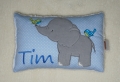 Namenskissen, Kuschelkissen Doodle Elefant & Vöglein mit Namen - Geburtsdatum - 25x35 cm
