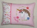 Namenskissen, Kuschelkissen - Einhorn - Pferd Button & Name 25x35 cm