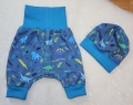 Bild 1 von Newborn Baby Set - Pumphose & Mütze Sweatstoff Blau - Dinos Gr. 50-62